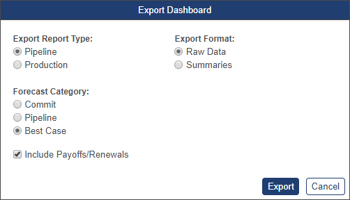 Shows the export popup window