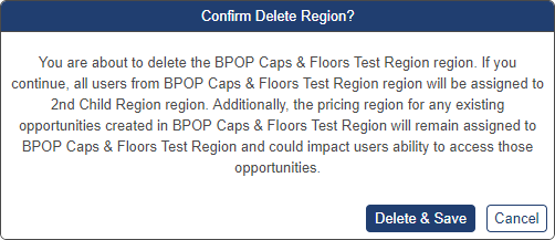 Shows delete region pop-up window