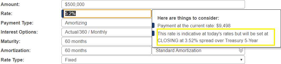 Shows the notification pop-up window when rate field is selected
