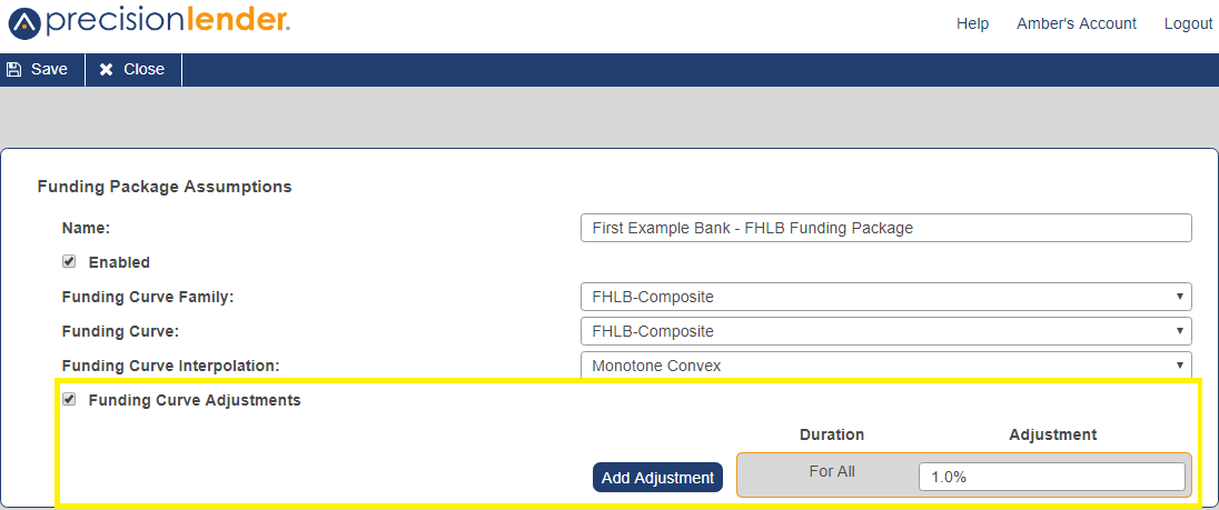 Shows the Funding Curve Adjustments checkbox with the following option
