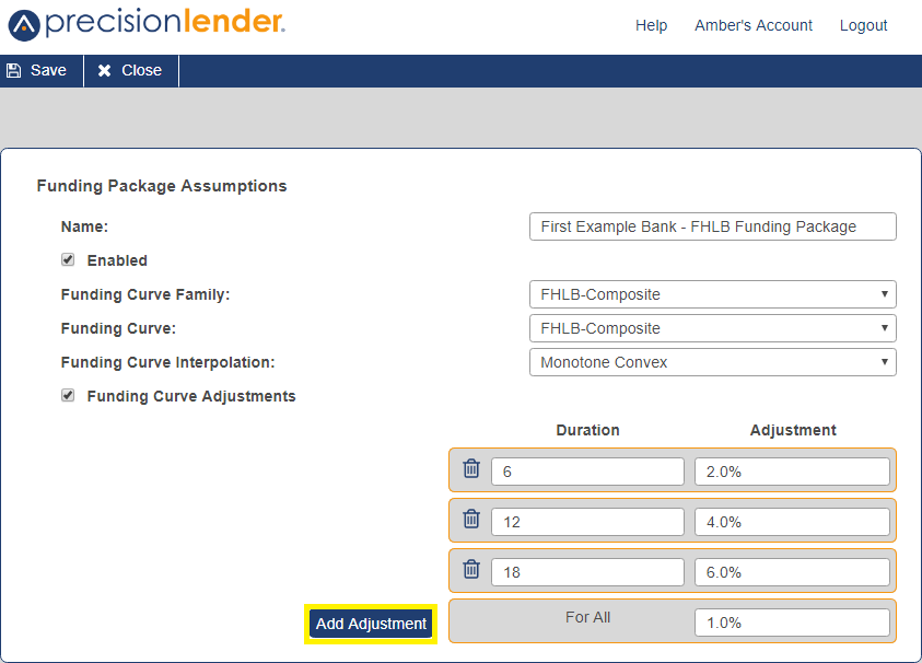 Shows the option to add a funding curve adjustment