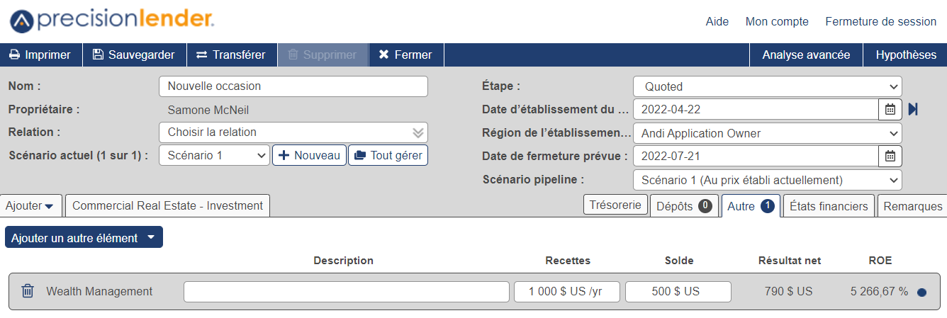 Affiche le produit de gestion du patrimoine avec les options ci-dessous.