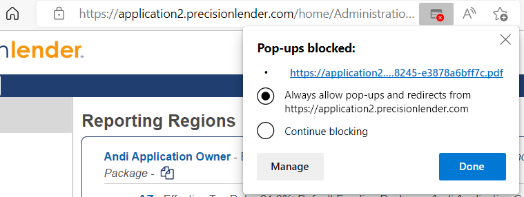 Shows microsoft edge notification to allow pop-ups